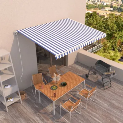 Produktbild von Markise Automatisch Einziehbar 400x350 cm Blau und Weiß 3068986