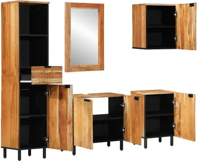 Imagen del producto de vidaXL Juego de muebles de baño con estantería, 5 piezas, color marrón, madera de acacia maciza