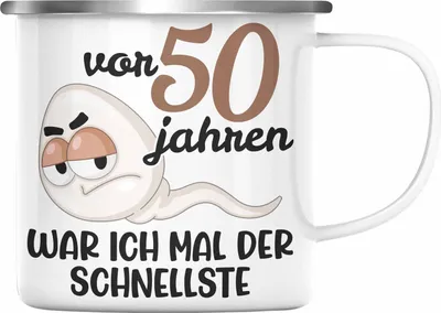 Produktbild von Trendation -  50. Geburtstag Emaille Tasse Mann Geschenk 50er Geschenkidee 50 Vater Männer Lustig Geschenke 50 Jahre Alt Mann Männer Vater (Silber)