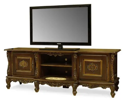 Produktbild von Casa Padrino Luxus Barock TV Schrank Dunkelbraun - Handgefertigtes Massivholz Sideboard mit 2 Türen - Luxus Wohnzimmer Möbel im Barockstil - Barock Möbel - Edel & Prunkvoll
