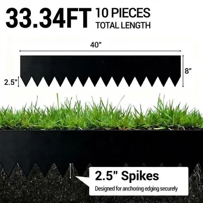 Produktbild von Gartenbeetkante aus verzinktem Stahl - Metall Rasenkante mit Erdankern - Flexible Beet- und Wegbegrenzung - Ca. 102x20 cm - 10 Stück