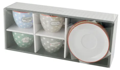 Produktbild von H&H 4er-Set Porzellantassen mit verschiedenem Brasserie-Dekor cc240
