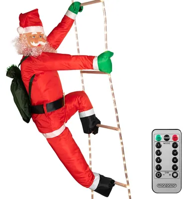 Produktbild von MONZANA® LED Weihnachtsmann Leiter XXL 240cm In-/Outdoor Timer 8 Leuchtfunktionen Fernbedienung dimmbar Santa Claus Nikolaus Weihnachten Deko Figur