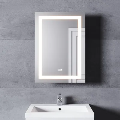 Productafbeelding van SONNI Spiegelschaaf met verlichting, 50 x 70 cm, schuifdeur. Badkamerspiegel met schuifdeur, zonder beslag, met scheerstopcontact in 3 standen. Badkamerspiegel