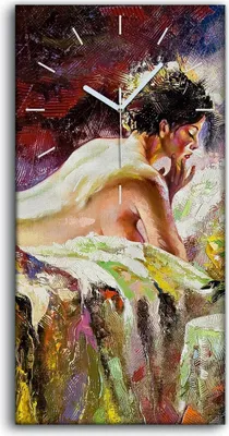 Produktbild von Wohnzimmer-Bild Leinwand Uhr 30x60 Ölgemälde Bett nackte Frauen Blumen - weiße Hände