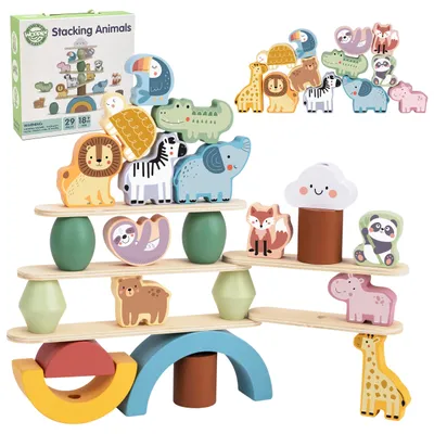 Image de WOOPIE GREEN : Jouets d'équilibre en bois, animaux empilables,