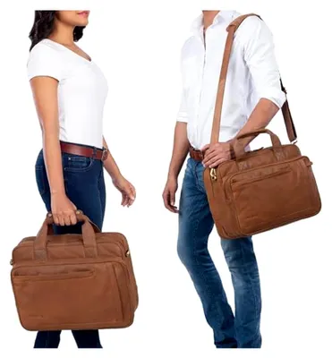 Produktbild von Excelsior XXL Aktentasche Herren Leder Große Laptoptasche 17+ Zoll Arbeitstasche Büro Tasche Lehrertasche Umhängetasche Echtleder Geräumige Businesstasche für Männer Farbe:tan - Dunkelbraun