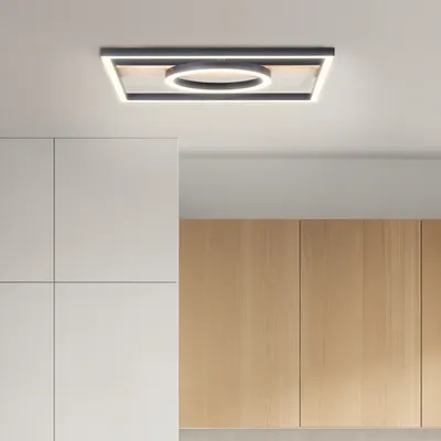 Produktbild von minimalistische LED Deckenlampe mit Holzakzenten, 40 x 42 cm