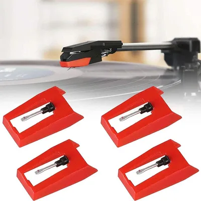 Produktbild von 4er-Set Plattenspielernadeln – Premium Ersatznadeln Universal für Schallplattenspieler & Phonographen – Rot