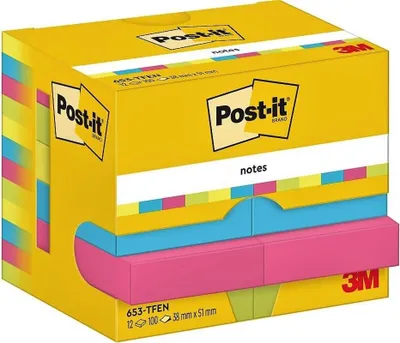 Produktbild von Post-It 653TFEN, Quadratisch, Mehrfarbig, Papier, 38 mm, 51 mm, 100 Blätter