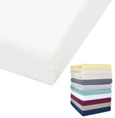 Produktbild von Bierbaum Jersey Spannbettlaken 27cm Steghöhe 90x190-100x200 / 140-160x200 / 180-200x200 cm Grau Gelb Weiß Grün Blau, Farbe:Weiß, Größe:180x200cm Spannbettlaken