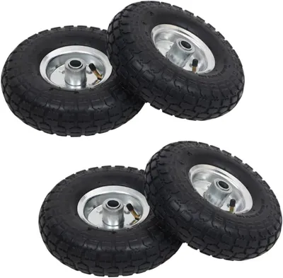 Produktbild von 4X Sackkarrenrad Gummi 4,10/3,50-4 (260x83) Ersatzrad Rad Bollerwagen, Schwarz und Silbern
