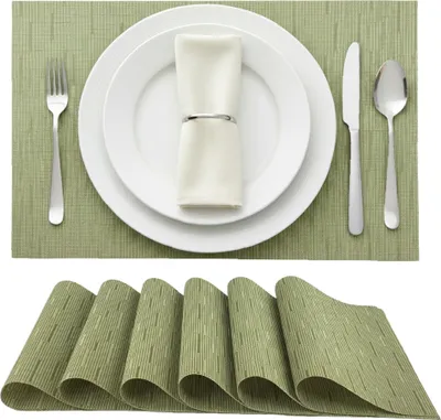 Produktbild von Platzmatten 6er Set, Tischset gewebt 45x30 cm grün, Platzset abwaschbar, hitzebeständige Tischunterlagen für Küche, Esszimmer 6er Set