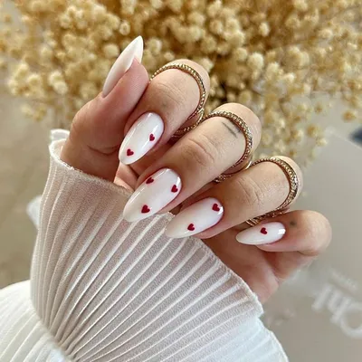 Produktbild von Künstliche Fingernägel zum Aufkleben, Mandel, French Press On Nails, Milchweiß mit Rotem Liebesdesign, 24 Stück