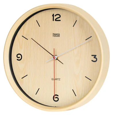 Analoge Wandklok 30 cm, Lichtbruin, Kunststoff, Leise