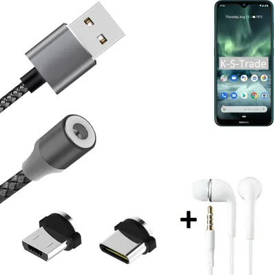 Produktbild von K-S-Trade® Hochwertiges Magnet-Lade-kabel Sync-Kabel Daten-Kabel + Kopfhörer kompatibel mit Nokia 7.2 mit USB-Typ-C-Anschluss und