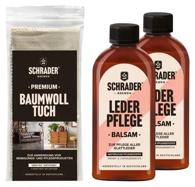 Produktbild von SCHRADER Lederpflege Set - Balsam und Poliertuch - für glatte Lederarten - farbneutral - 3-teilig - Germany