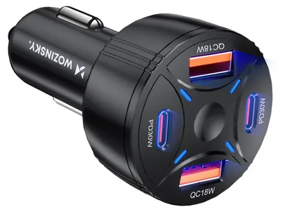Immagine prodotto di Caricabatteria da auto Wozinsky Wls-04 60W 2Xusb-C 2Xusb-A - Nero