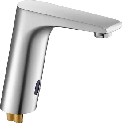 Image de SucceBuy Robinet de lavabo sans contact (en forme de L) pour salle de bain, robinet automatique mains libres, mitigeur réglable, robinet à pile en nickel argenté brossé
