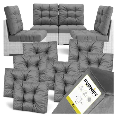 Produktbild von FURNIFY® 8er SET (XS) Loungekissen RATTAN 40 x 40 cm Polsterauflage | Sitz- & Rückenkissen | Dunkelgrau