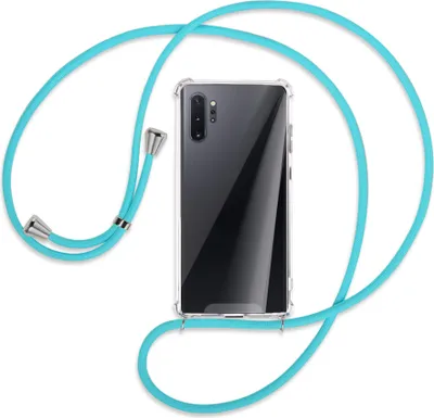 Produktbild von Handykette Backcover-Schutzhülle mit Band (Metall silberfarben) für Samsung Galaxy Note 10 Plus - türkis