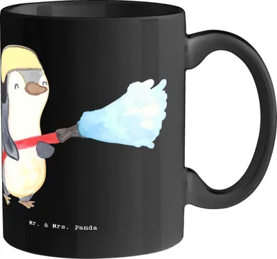 Produktbild von Mr. & Mrs. Panda Keramiktasse Feuerwehrmann Held - Schwarz - Geschenk, Kaffeetasse, Becher, Adrenalinkick, Pott, Kaffeebecher, Berufe, mutige Seelen, Tasse, Teetasse