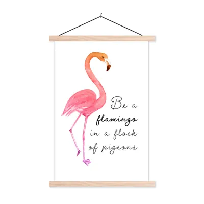 Produktbild von MuchoWow® Textilposter Orange - Flamingo - Zitat 40x60 cm mit holzfarbenen Rahmen - Poster