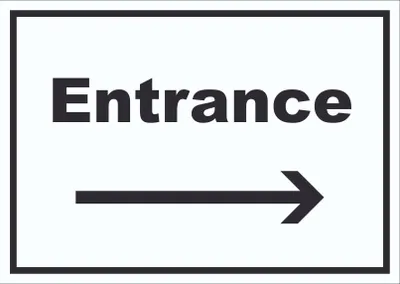 Produktbild von Entrance Schild mit Text und Richtungspfeil rechts waagerecht A1 Rückseite selbstklebend