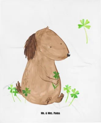 Produktbild von Mr. & Mrs. Panda Babydecke Hund Kleeblatt - Weiß - Geschenk, Schlummerdecke, Glück, Kinderdecke, Kinderwagendecke, Sprüche, Viel, Süß, Fleecedecke, Glücksbringer, Plaid