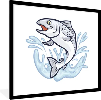 Produktbild von MuchoWow® Gerahmtes Poster Illustration eines Fisches im Wasser 40x40 cm - Poster mit Schwarzem Bilderrahmen Wandposter Rahmen Foto Bilder - Poster - Plakat im Rahmen