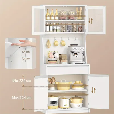 Image de Armoire de cuisine - Buffet de cuisine - Armoire de cuisine blanche - Meuble de rangement pour cuisine - Armoire haute - Étagères réglables