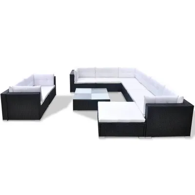 Image de Salon de jardin 10 pcs avec coussins Résine tressée Noir