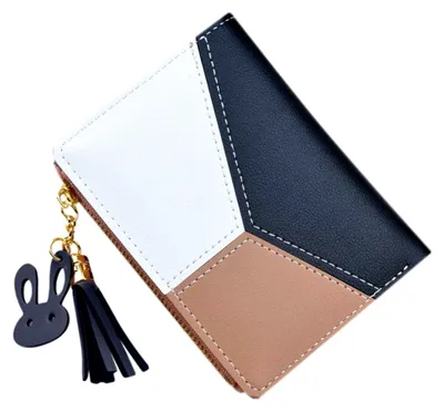 Produktbild von Damen Geldbörse Patchworkhalter Münze Panelierte Geldbeutel Kartentasche Frauen Reißverschluss Kurze Münztasche Dünne Brieftasche Herren