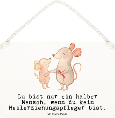 Produktbild von Mr. & Mrs. Panda Schild Heilerziehungspfleger Herz DIN A6 - Weiß - Geschenk, Lustig, wandtafel, kleine aufmerksamkeit, Spruch, Ausbildung, Deko, holzbild, Türschild