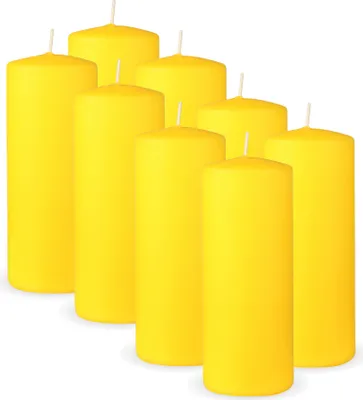 Zdjęcie produktu dla HS Candle świece filarowe 8-pak "Yellow", rozmiar Ø7 x 16 cm, świece woskowe o długim czasie palenia do 50 godzin - bezzapachowe świece filarowe - wiele kolorów/rozmiarów