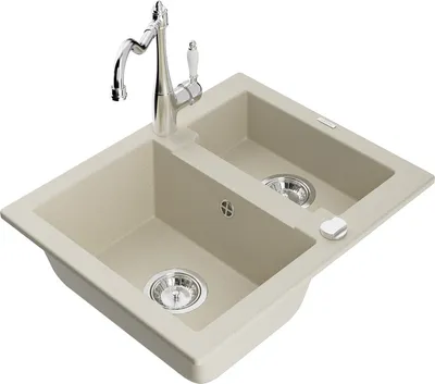 Produktbild von Mexen Carlos 1,5-Becken-Granitspüle mit Mischbatterie Carla, Beige - 6518-69-670700-00