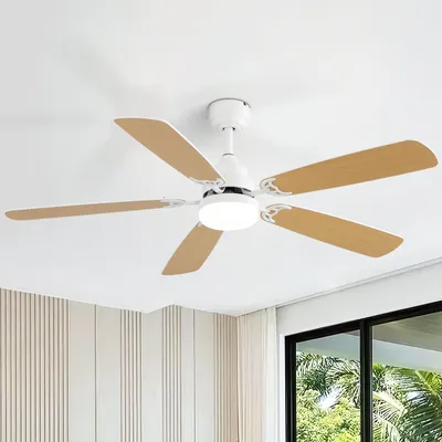 Produktbild von Sofucor Deckenventilator mit Beleuchtung und Fernbedienung, Gleichstrommotor, 132 cm, zweifarbige Flügel, weiß