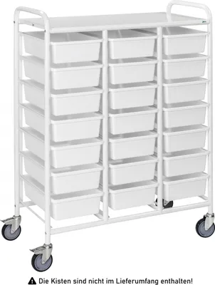 Produktbild von Kongamek Kisten- und Tablettwagen 950x420x1205mm in weiß mit 21 Böden und Bremse