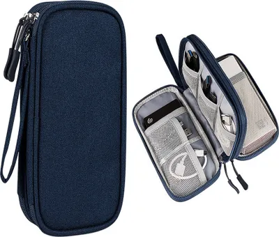 Produktbild von Kabeltasche, Elektroniktasche, Organizer für Elektronikzubehör, tragbarer Kabel-Organizer, doppelte Kabeltasche für Elektronikzubehör, USB-Powerbank, SD-Karte, Ladekabel, 8,3 x 5 x 2,6 Zoll
