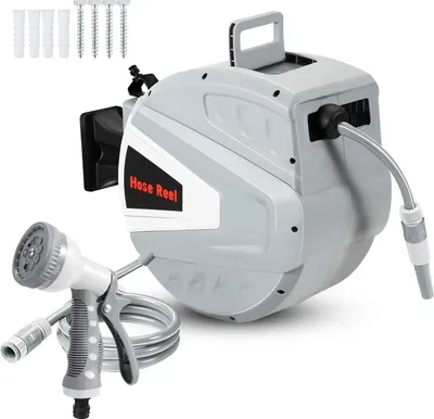 Produktbild von Jopassy Druckluftschlauchtrommel 20m Schlauchaufroller automatik Aufroller 8 bar 1/4" Anschluss mit Multifunktionale Wasserspritzpistole Druckluftschlauch Wandschlauchhalter Schlauchaufroller