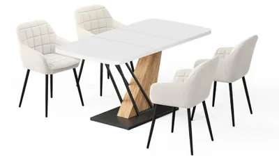 Imagen del producto de Set de mesa de comedor Vicco Fenaro Blanco/Roble dorado 120 x 80 cm con 4 sillas de comedor, Model 62768
