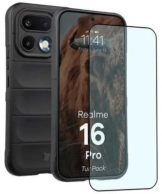 Produktbild von Robuste Handyhülle + gehärtetem Glas für Realme 16 Pro 5G, Bizon Tur Pack, Schwarz