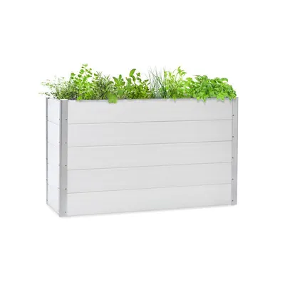 Produktbild von Blumfeldt Nova Grow Gartenbeet,150 x 91 x 50 cm (BxHxT),Material: WPC mit UV-, Rost- und Frostschutz,Holzoptik,rückenschonende Höhe,einfacher Zusammenbau,weiß