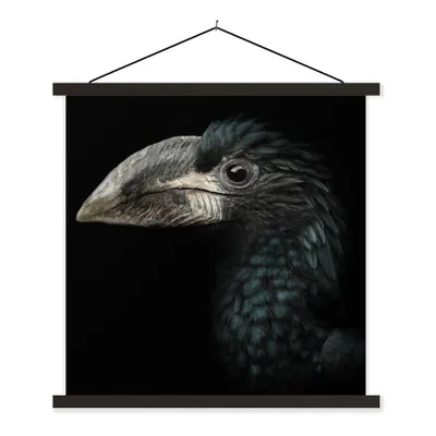 Produktbild von MuchoWow® Textilposter Vogel - Porträt - Hornvogel - Schwarz - Tiere 120x120 cm mit schwarzem Rahmen - Aufhängungsset