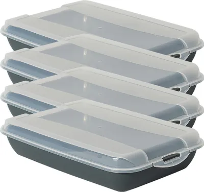 Produktbild von Novaliv 4er-Set Anthrazit Premium Aufschnittbox mit Transparentem Deckel, Frischhaltedosen für Wurst & Käse Maße 25x17x5 cm Kühlschrank Organizer Knäckebrotbox Wohnung must-have Küchen Gadgets