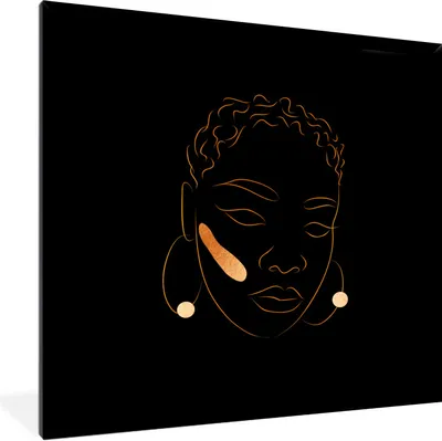 Produktbild von MuchoWow® Gerahmtes Poster Frau - Schwarz und Gold - Strichzeichnung 40x40 cm - Poster mit Schwarzem Bilderrahmen Wandposter Rahmen Foto Bilder - Mit Rahmen - Wanddekoration Schlafzimmer