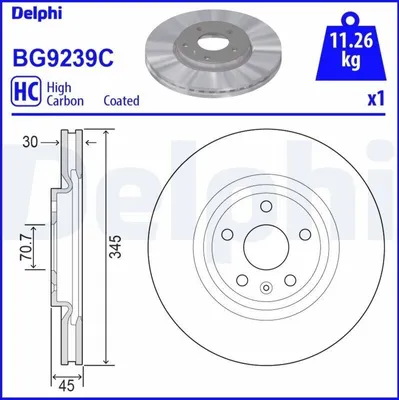 Produktbild von 2x DELPHI Bremsscheibe BG9239C für OPEL INSIGNIA Caravan INSIGNIA CC 45mm 345mm