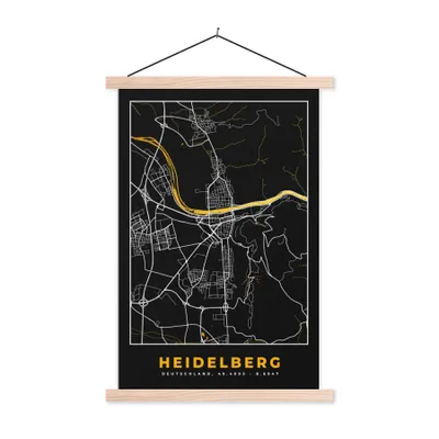 Produktbild von MuchoWow® Textilposter Heidelberg - Deutschland - Gold - Stadtplan - Karte 60x90 cm mit holzfarbenen Rahmen - Textil