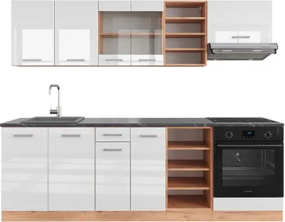 Produktbild von Küchenzeile Vicco R-Line Weiß Hochglanz/Goldkraft Eiche 240 cm , AP Anthrazit, Model 43322