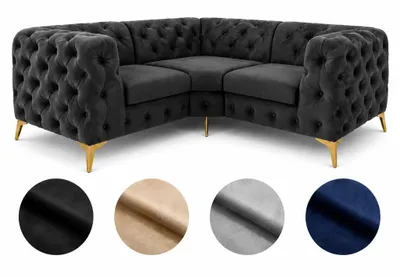 Obrázek produktu pro Rohová pohovka Moet ve tvaru L, tmavě šedá, rozměry 202 x 202 cm – moderní sedací souprava, prošívaná, s pružinovým jádrem Bonell, volně umístitelná